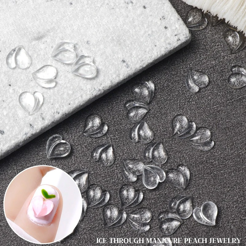 100pcs/Pack Nail Accessories High Transparent Love Nail Diamond Resin Accessories 3D Peach Heart Nail Patch Alien Diamond