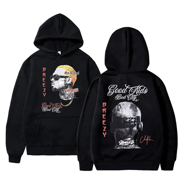 Rapper Chris Brown Breezy Graphics Hoodie Men Women Hip Hop Rap Vintage Trend Sweatshirt Male Fleece Cotton Oversized Hoodies