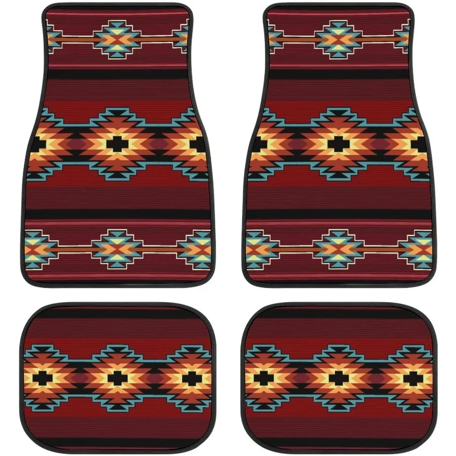 

Ацтекские автомобильные коврики, набор из 4 южно-западных коренных американских племенных ацтекских навахо в полоску с красным принтом, передний и задний автомобильный пол Carpe