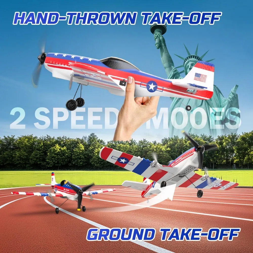 Avión Mustang RC P51D de 3 canales, 2,4 GHz, con estabilizador giroscópico de 6 ejes, juguete de avión planeador listo para volar