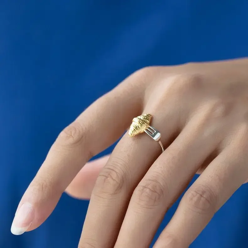 Exquisite Fork Croissant Ring for Women Men Personalized Open Adjustable  Finger Ring Party Trendy Statement Jewelry Gift