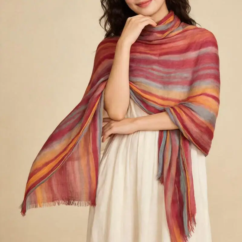 

Sunscreen Bufanda Lady Travel Scarf Cotton Crease Muslim Hijab Long Bohemian Watercolor Scarves Ripple Wrap Mantilla 65*200Cm