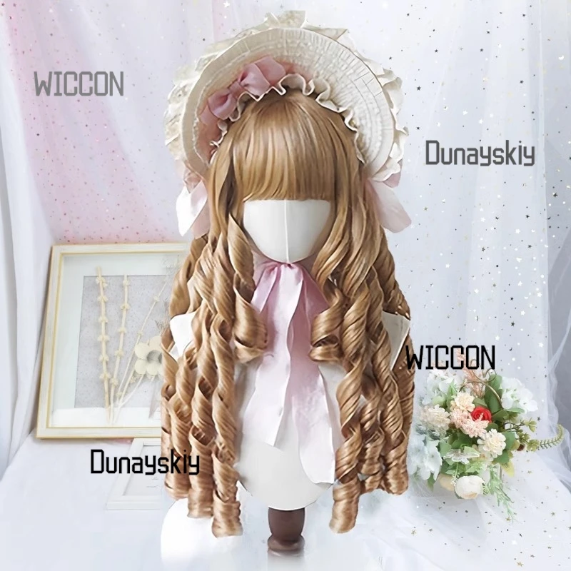 Wig Ikal Romawi Gaya Boneka Lolita Topi Penuh Emas Sampanye Potongan Rambut Keriting Panjang Antik/Romantik Cosplay Keanggunan Gotik Halloween