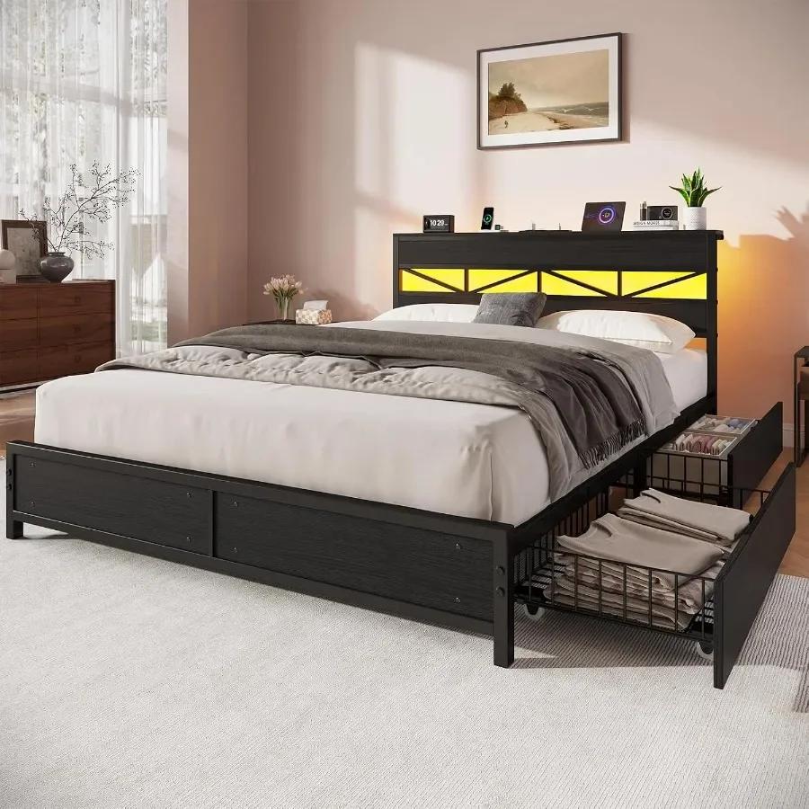 Size Size Bed Frame with USB Charging Station, 4 Storage Drawers Shelf - Aliexpress Deal