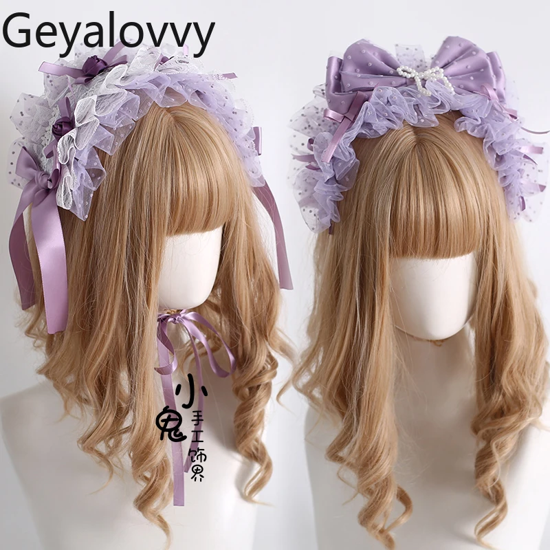 

Original Lolita Sweet Cute Girl Versatile Bow Hair Accessories Japanese Purple Doll Handmade Top Hat Headband Hand Sleeve