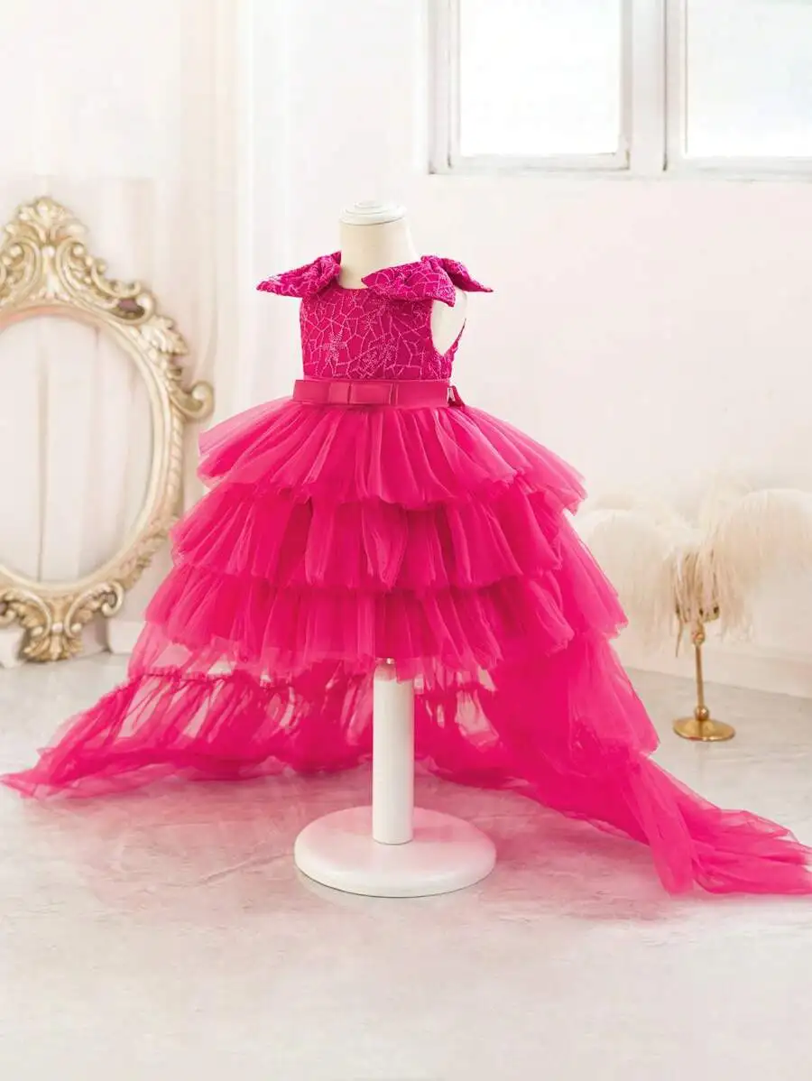 XUNBEI-Robe à Fleurs pour Bol, Volants Impeccable, Traînant, Tulle, Corsage Froncé, Ceinture à Nministériels d en Satin