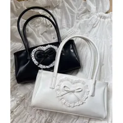 JIAERDI Lolita Heart White Underarm Bag Women Harajuku Lace Leather Y2k Shoulder Bags Purse Female Fairycore Aesthetic Handbag