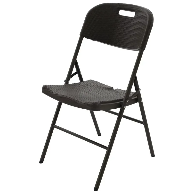 Portable Folding Wicker Dining Chair Durable Black Outdoor Seat for Garden Party Camping and Activities