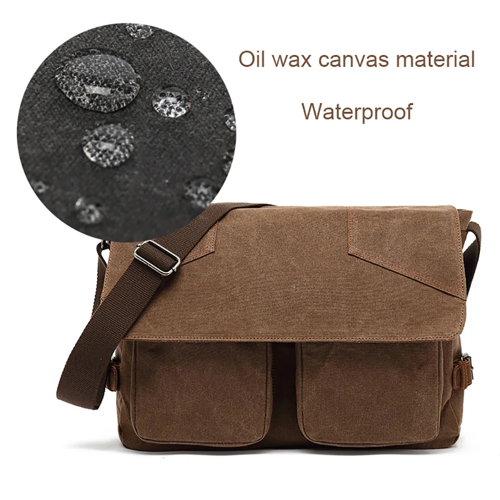 Olie Wax Canvas Messenger Bag Mannen Waterdichte Schoudertas Fit 15.6 Inch Laptop Tas Vintage Mannen Vrouwen Tas