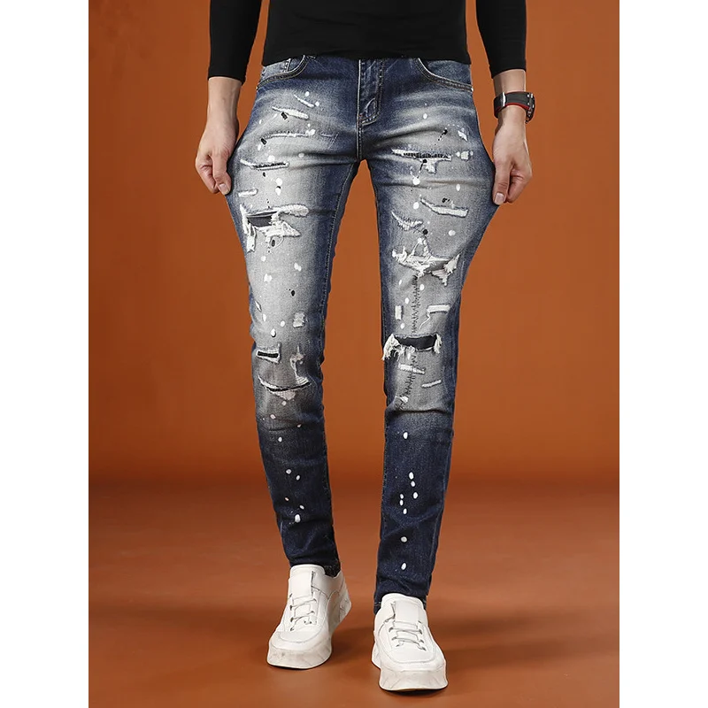 Осенние винтажные рваные брюки мужские 2025 новые высококачественные модные уличные стильные персонализированные красивые эластичные джинсы