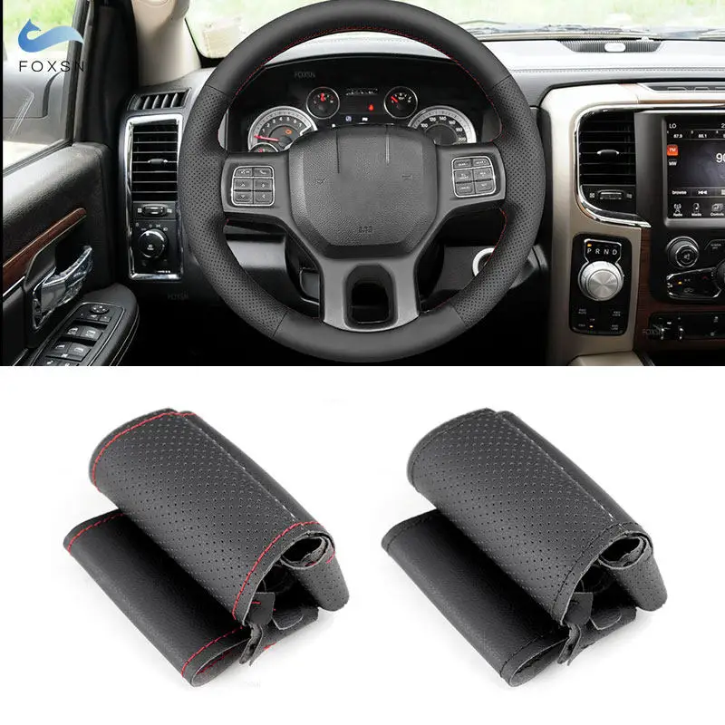 For Dodge RAM 1500 Classic 2012-2022 RAM 2500 3500 5500 2012-2018 Car Interior Steering Wheel Cover Perforated Leather Trim