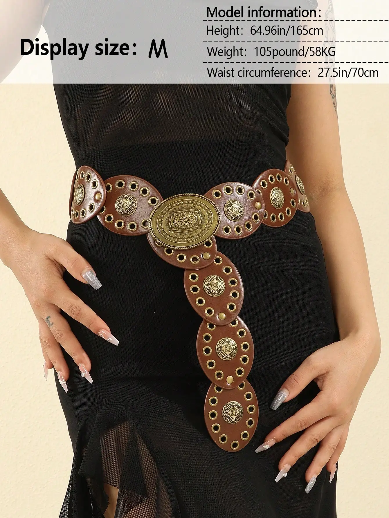قطعة واحدة من حزام بإبزيم معدني بيضاوي بني للسيدات، إكسسوارات عصرية، قطعة واحدة على الطراز البوهيمي الغربي للهالوين