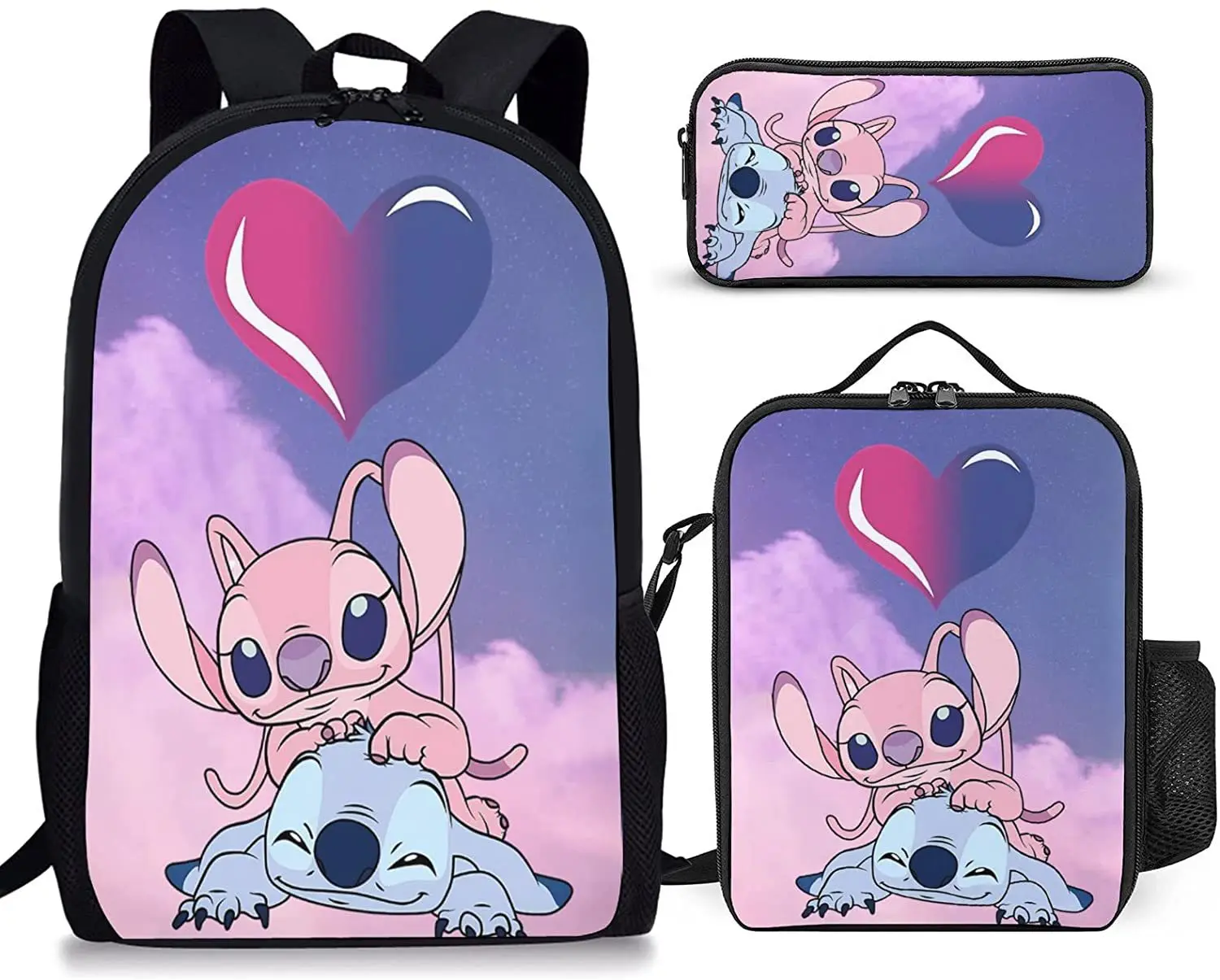 Disney Stitch Single Anime plecak dziecięcy piórnik torba na Lunch figurki śliczne Lilo ścieg drukuj tornister 3 sztuk/zestaw prezent dla dzieci