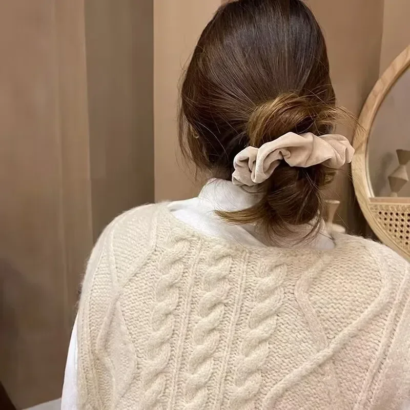 Inverno de pelúcia macio cor sólida scrunchie para mulheres meninas vintage elasticidade faixas de borracha laços rabo de cavalo faixas de cabelo