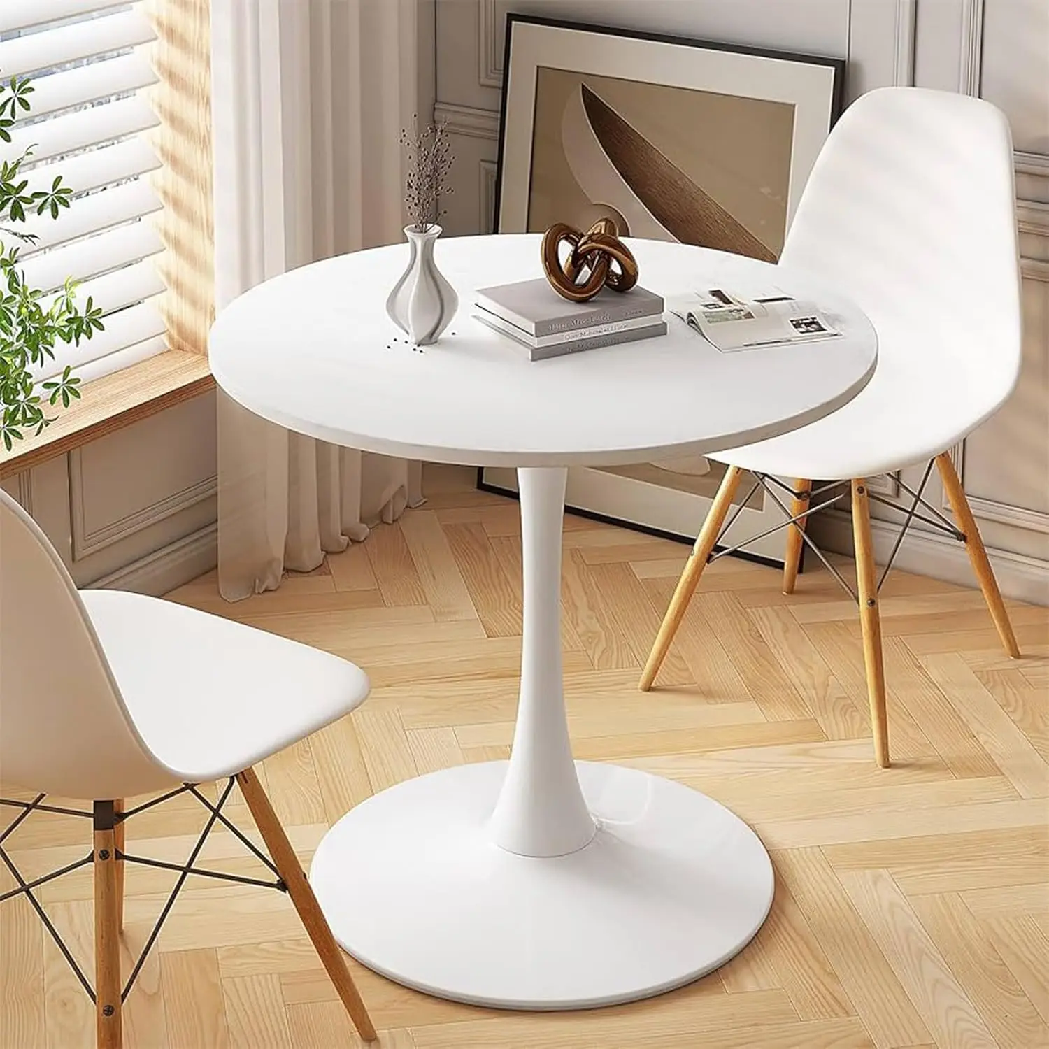 Small Tulip Table, 31.5 Inch Round Dining Table For 2-4 Person With Pedestal Base For Kitchen, Round Bistro Table, Mid Century