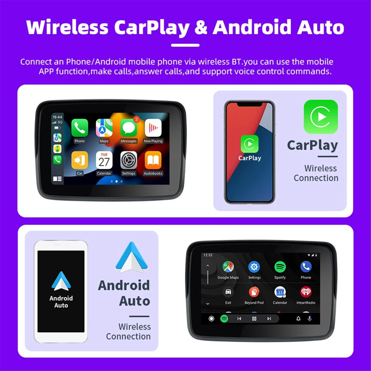 5 Inch Motorcycle Wireless Carplay Android Auto Portable Navigation GPS Screen Motorcycle Waterproof Display