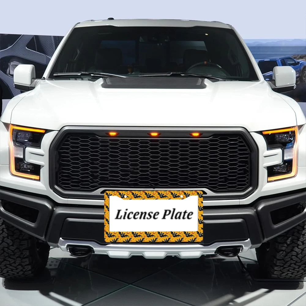 1pc Yellow Bat Pumpkin Pattern 2-Hole License Plate Frame Aluminum Material 6x12 Inches with Screw Set Retro Novelty Car Decora