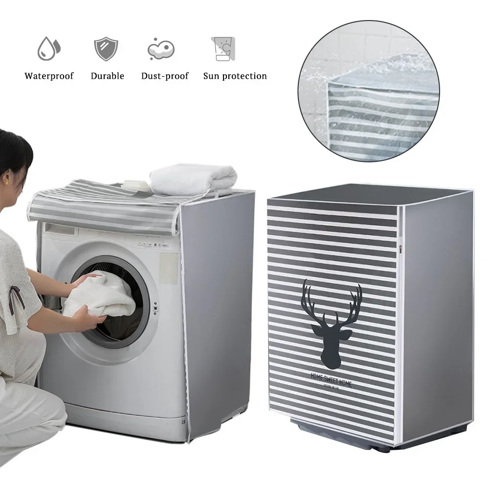 Waterproof Washing Machine Cover Home Polyester Roller Laundry Silver Coating Dustproof Case Cover Household Protective Cover1pc