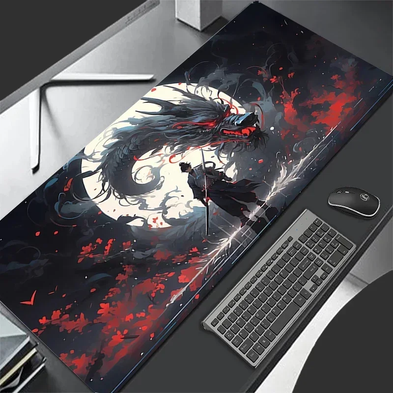 Alfombrilla de ratón para juegos Moon Samurai, accesorios de oficina para PC, portátil, velocidad, Mini reproductor de juegos, teclado, alfombra de goma, alfombrilla antideslizante grande XXL