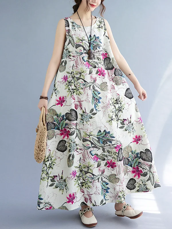 

Summer Printed round Ne Svel Dr Loose Waist ort Sve Long Dr Basic Sle A-Line Silhouette Other Fabric