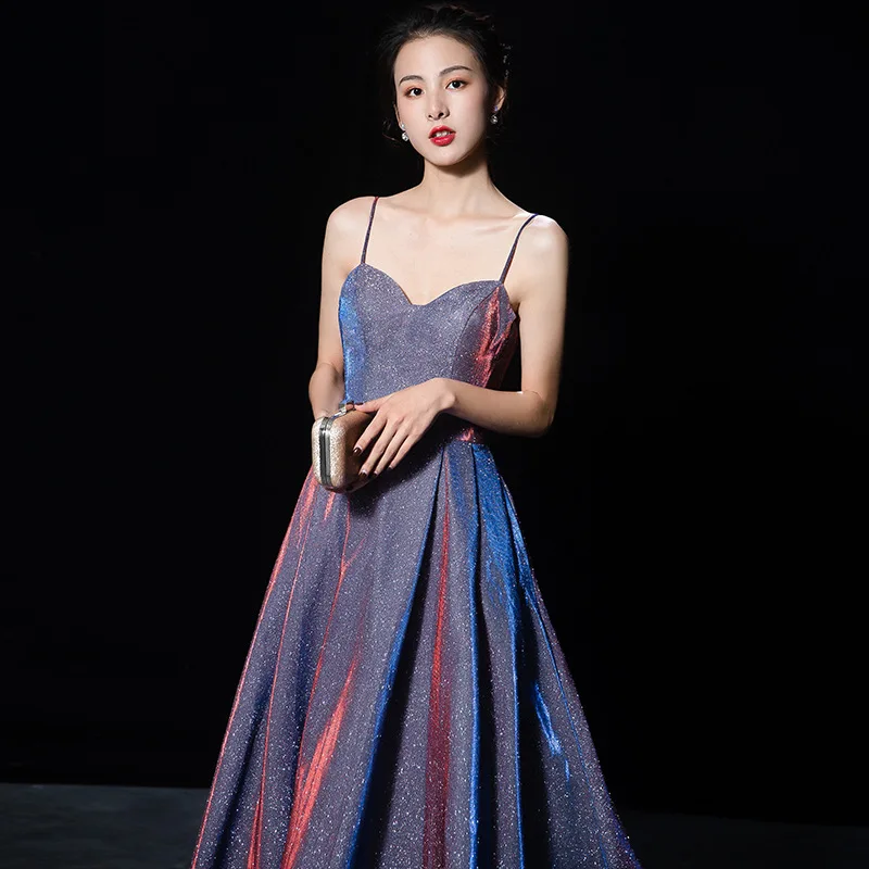 

Ele Long Evening Gown 2024 New Sle Strapl Host Performance Simple Maid of Dr for Year End Par Wedding