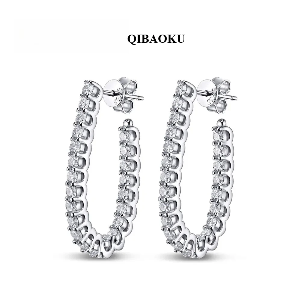 QIBAOKU All Moissanite Earrings for Women Wedding Party Gifts Earring Jewelry S925 Sterling Sliver Plated 18k Gold Ear Stud 2026