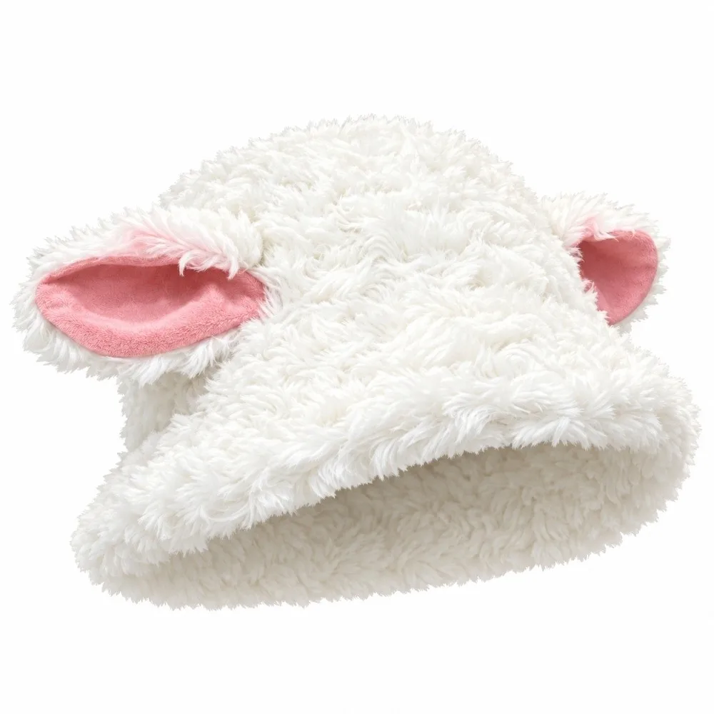 Trendy Plush Plush Bucket Hat Fluffy Soft Sheep Fisherman Hat Fuzzy Warm Lamb Ear Hat Outdoor