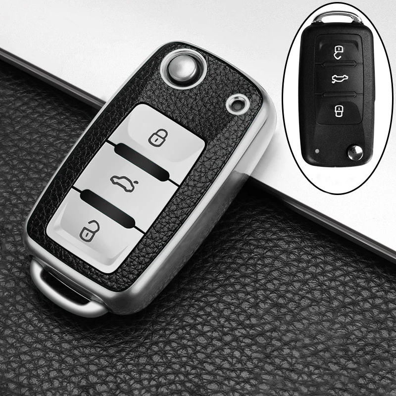 For Volkswagen VW Tiguan Beetle Caddy T5 Up Eos Polo Golf Passat Skoda Octavia Seat Leon Altea TPU Car Flip Key Case Cover Shell