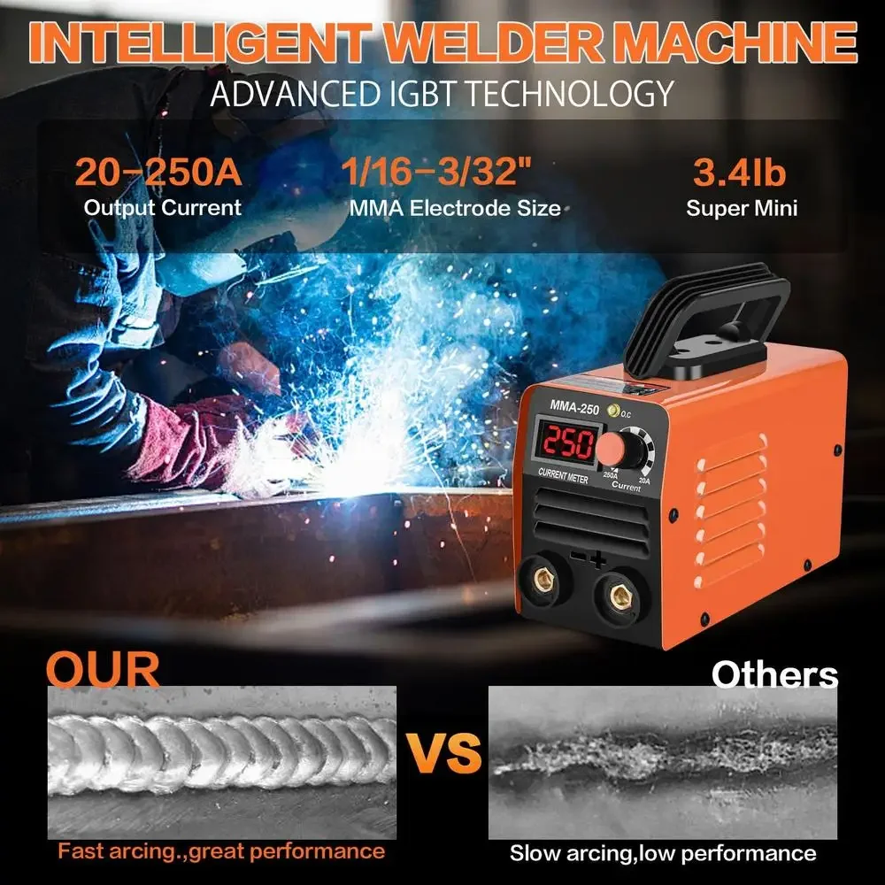 Super Portable Stick Welder Machine 110V 250A ARC MMA Welding Kit with 10pcs Welding Rod IGBT Inverter Technology Compact Design