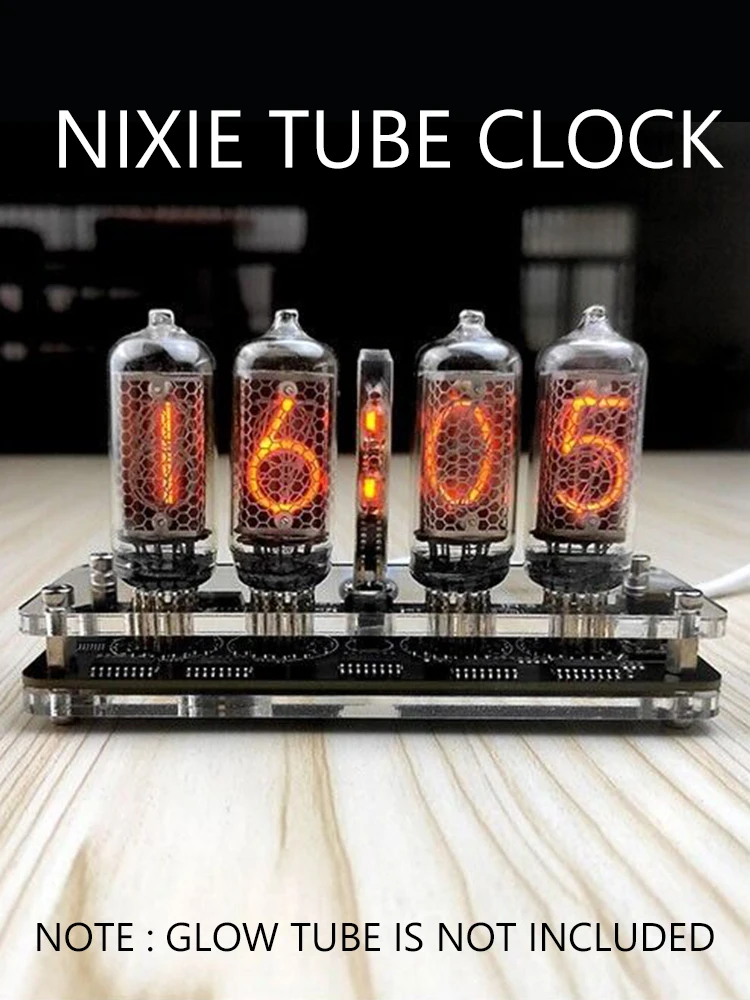 

4 Digit IN-8 Nixie Glow Tube Clock IN8 Glow Tube Digital Solid Wood Desk Alarm Plug-in Design Basic Version