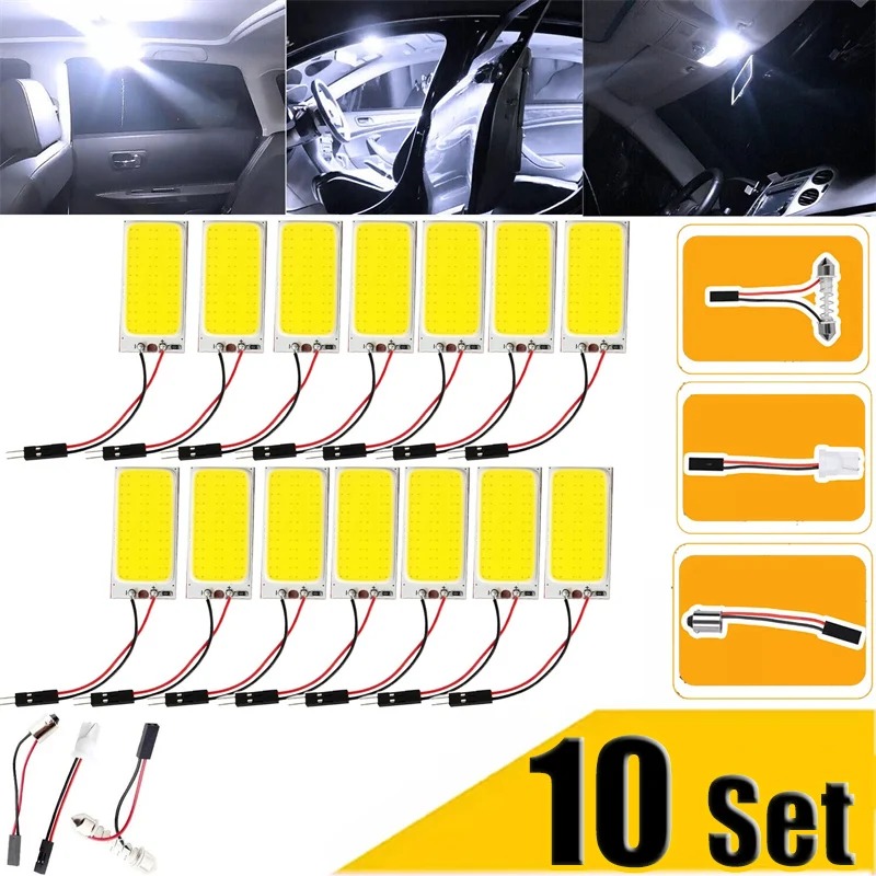 1-10Set Car Interior Ceiling LED Light Panel 6000K White COB LED Light Panel With Light Adapter For Car Interior Ceiling 36LED