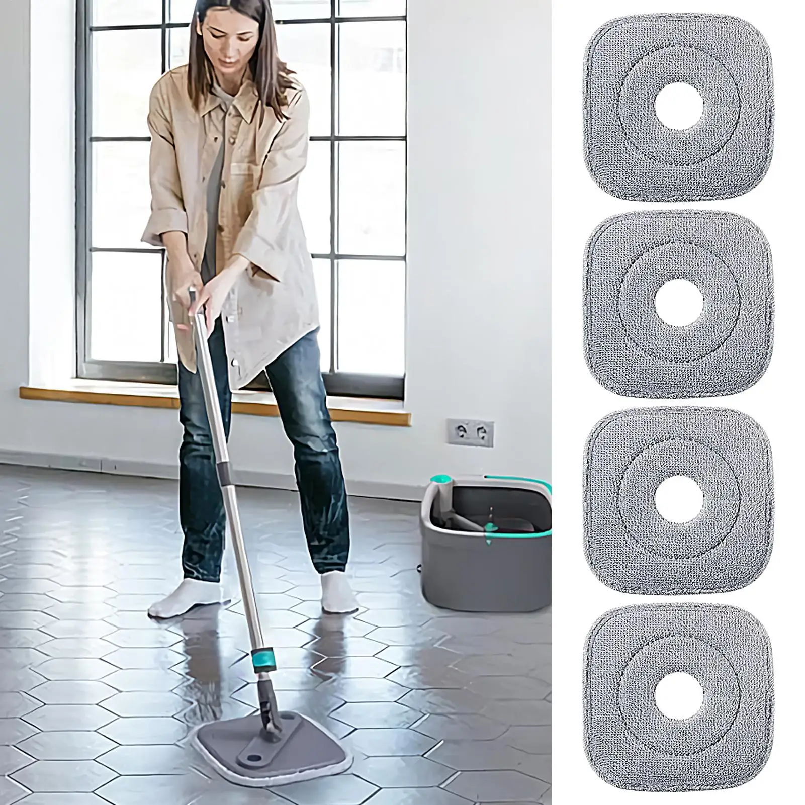 Mop Head Square Highly Absorbent Scrub Brush Deep Clean Microfiber Refills for Home Kitchen Bathroom Room Hardwood Floor Care