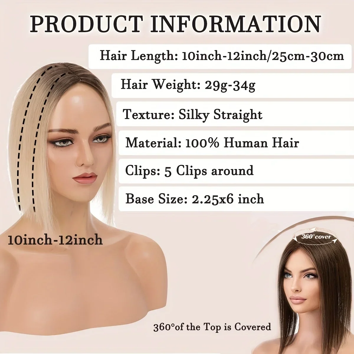 PROKYVITY 100% Human Hair Topper for Women Clip-in Silk Base Hairpiece (2.25