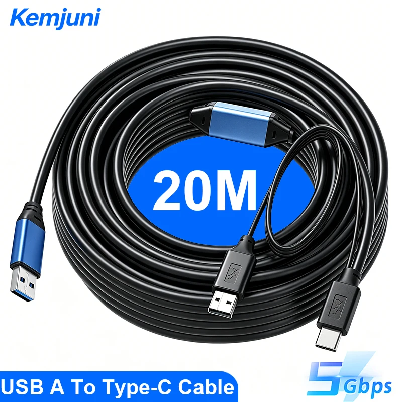 USB 3.0 Extension Cable USB A To Type C Cable USB 3.0 Data Cable 5GBPS with Signal Amplifier 20M 30M for VR Glasses Controller
