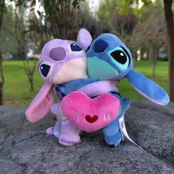 Disney 20cm Lilo And Stitch Plush Toys Holding Love Stitch Angel Stuffed Soft Doll For Couple Girlfriend Gifts