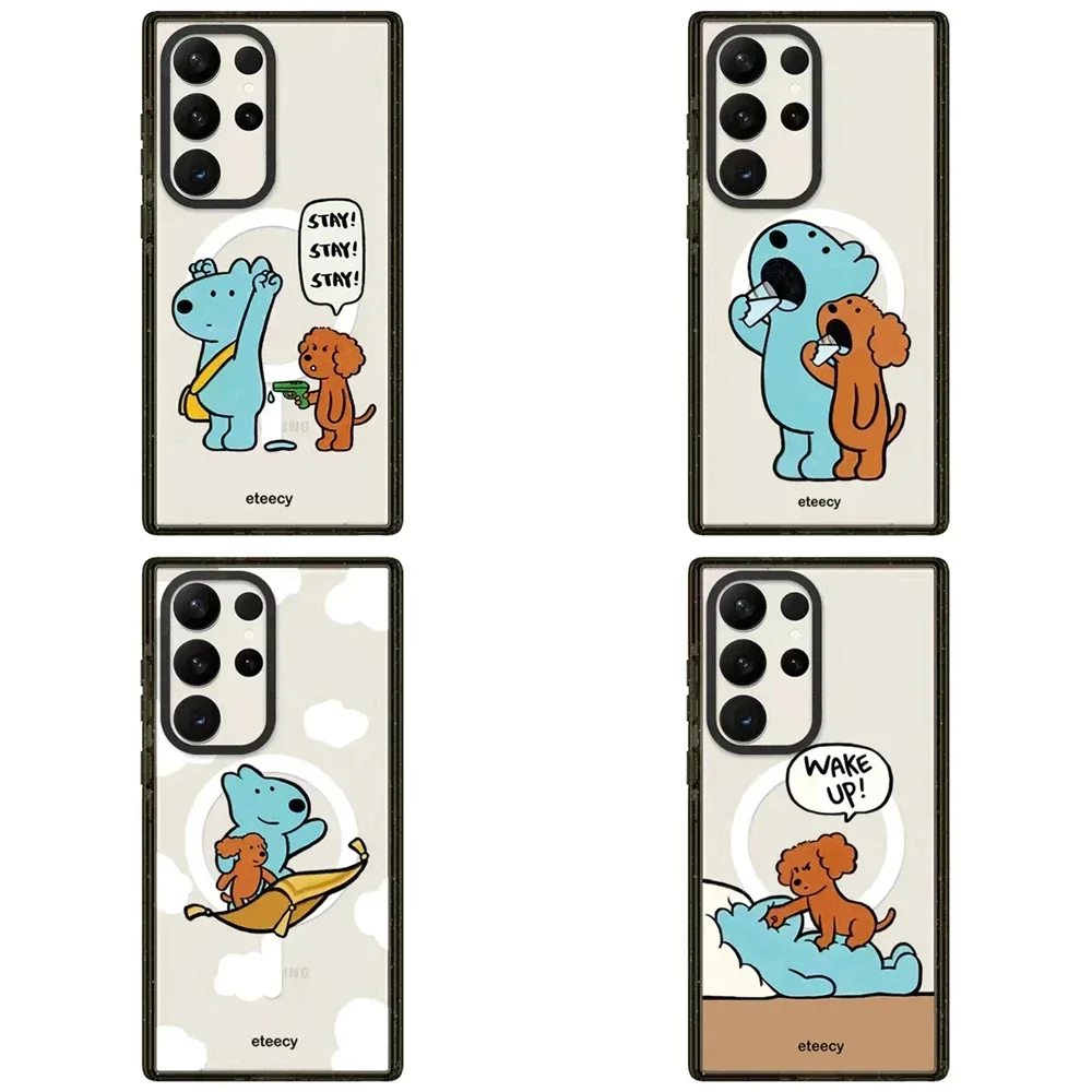 

Cute Blue Brown Dog MagSafe Acrylic Black Border Protective Case for Samsung Galaxy S24 U S23U S22 Ultra Shell