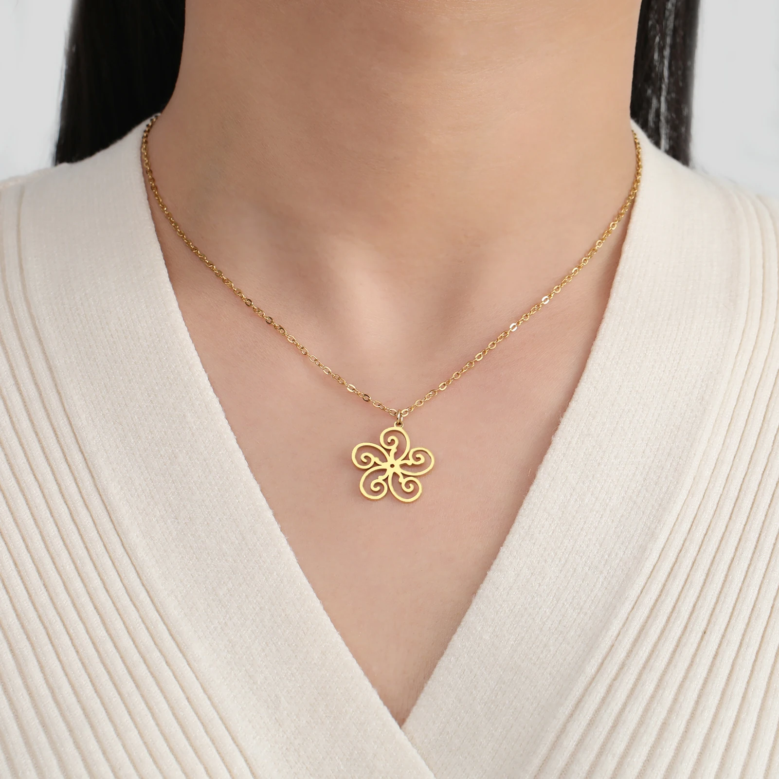 COOLTIME Filigrane Blumen Anhänger Halskette für Frauen Edelstahl Mode Blume Paar Halskette Schmuck Geburtstagsgeschenk – Detail 18