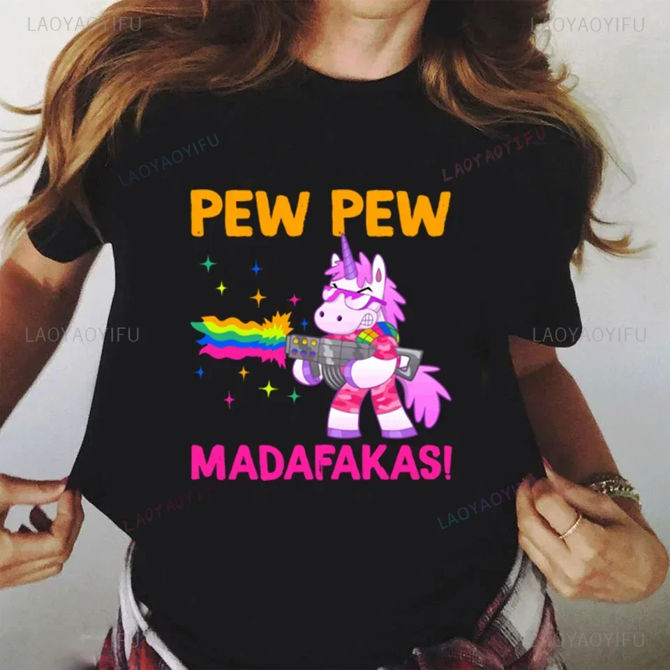 Pew Pew Madafakas Print T-Shirt Women Cotton Tops T-Shirt Funny Casual Ladies Tshirt Summer Short-sleev T Shirt Female Tees