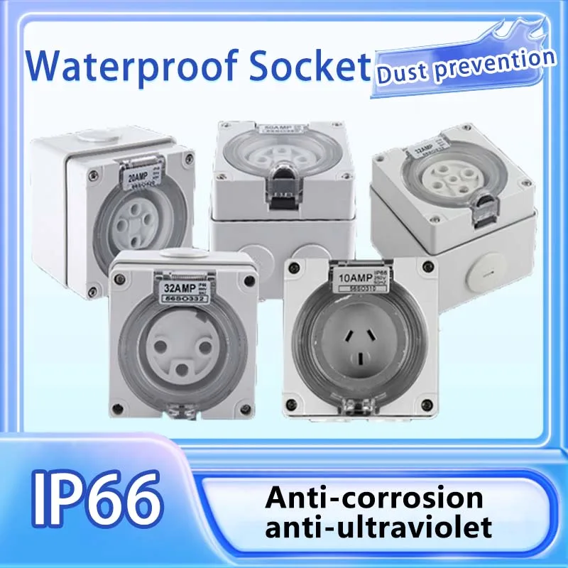 Multi-function outdoor waterproof socket industrial box EU socket copper contact body with Waterproof Cover and box connector