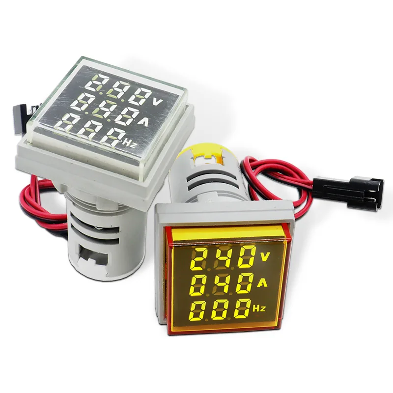 Digital 22mm AC50-380V Volt 0-100A 0-99HZ Voltmeter Ammeter Current Hertz Voltage Meter LED Indicator Lamp Pilot Light