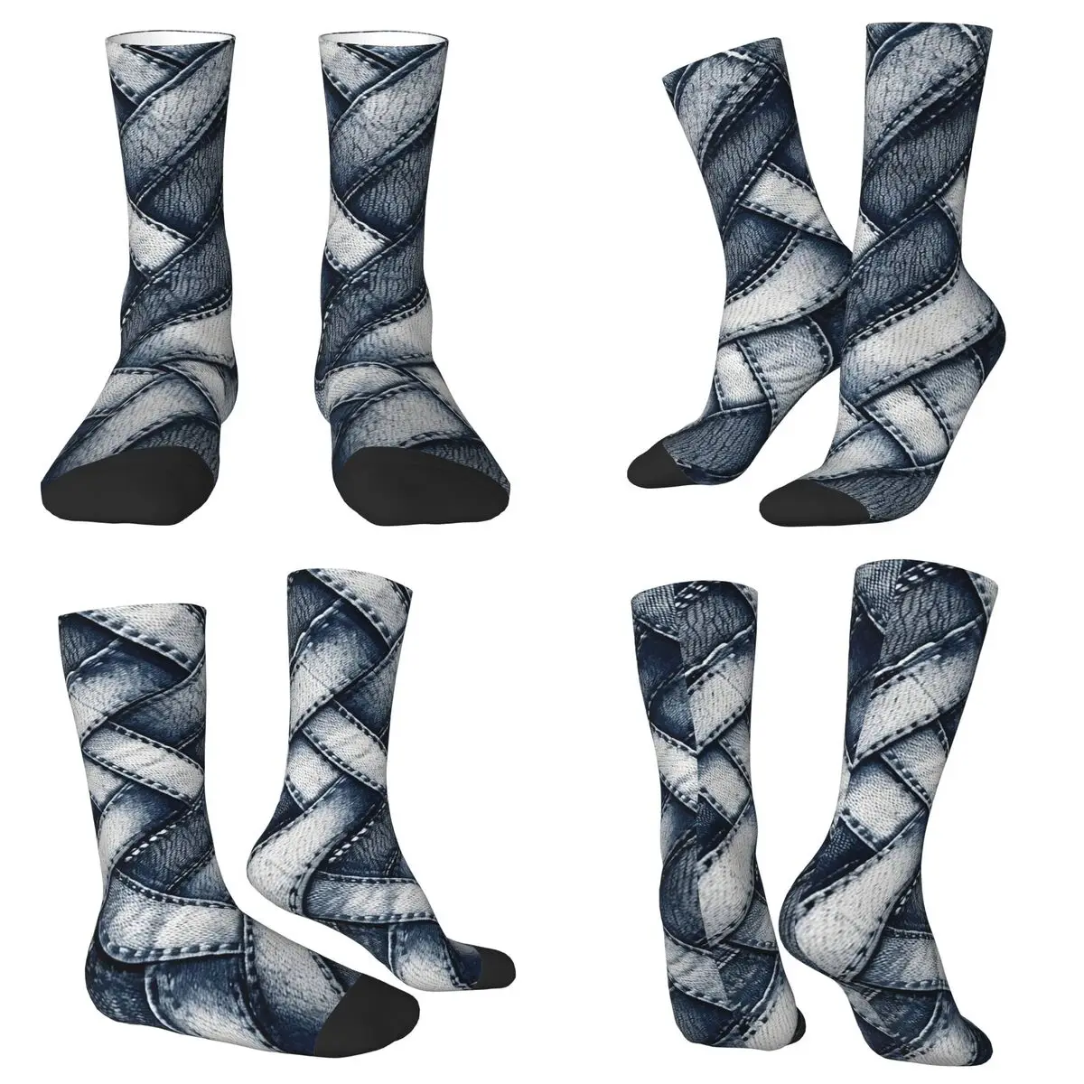 All Seasons Crew Stockings Faux Denim Texture Socks Fashion Long Socks for Men Women Valentine's Day Gifts