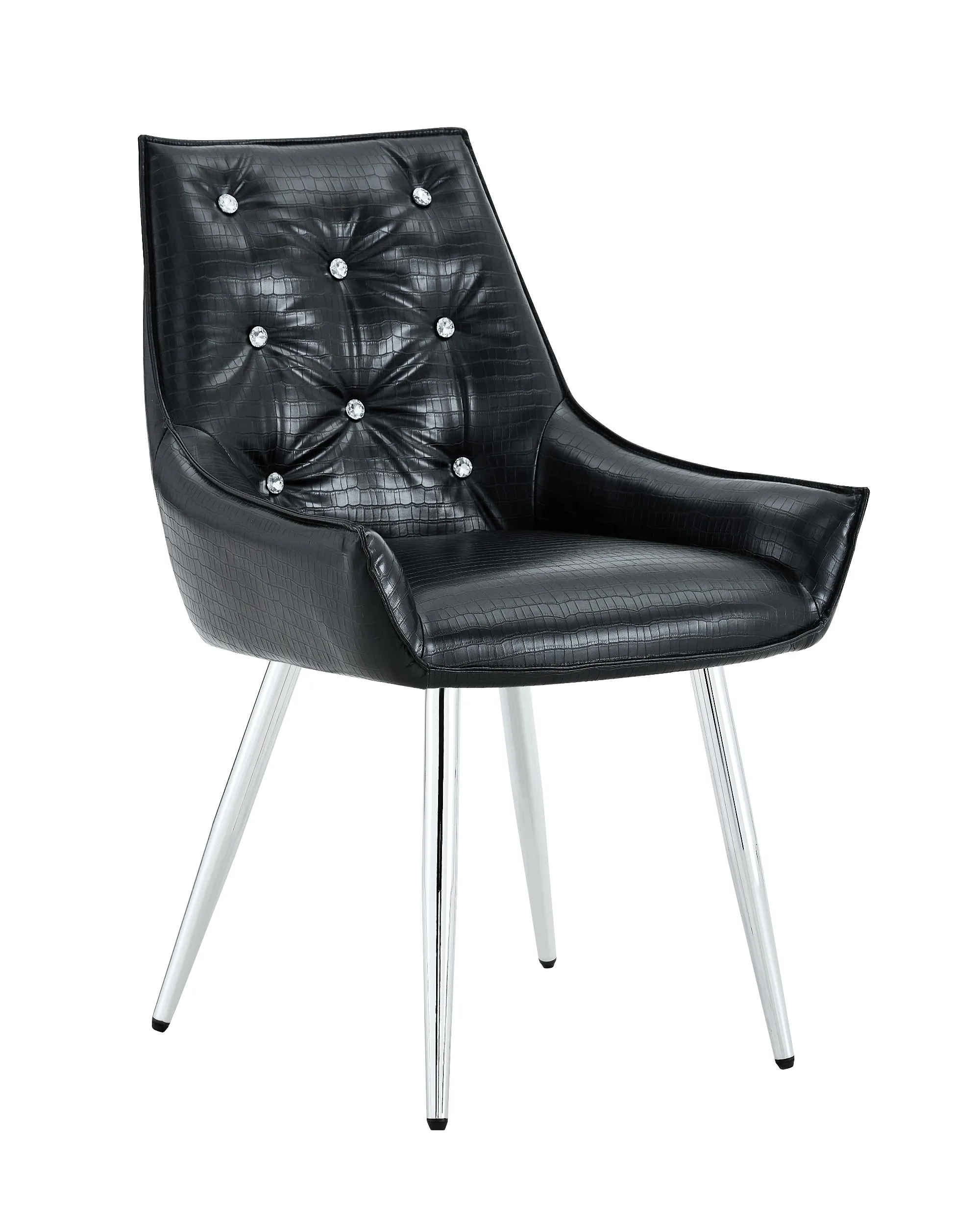 Crocodile Pattern Premium PU Leather Dining Chair, Diamond Decor Backrest, Chrome Silver Metal Legs Sponge Cushion , Living Room