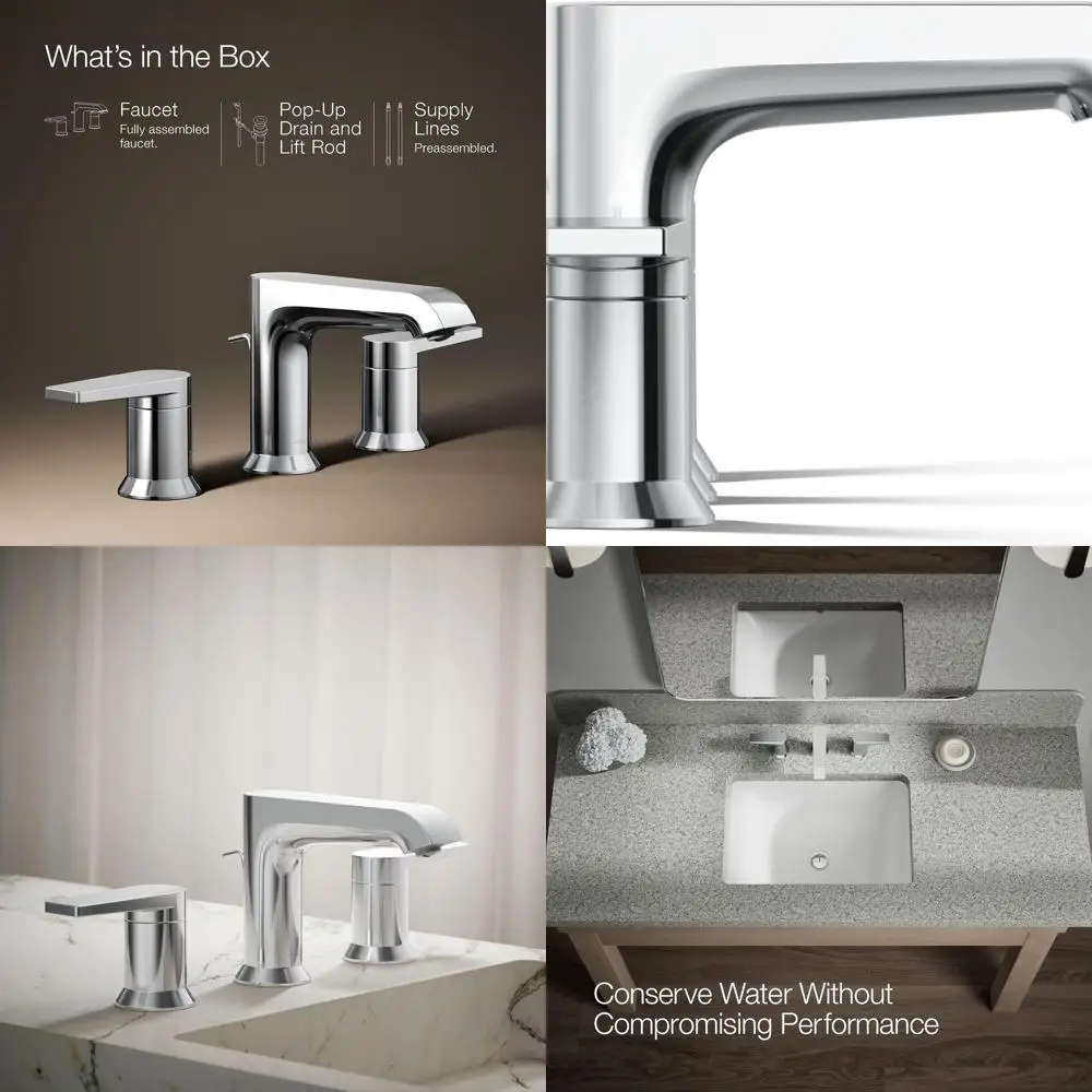 

Widespread Bathroom Sink Faucet, 1.2 GPM, Polished Chrome Finish