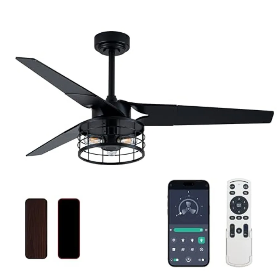 

Chandelier Ceiling Fans With Lights And Remote, 52 inch Caged Ceiling Fan With Light, App 3 Blades E26 Fandelier Ceiling Fans W