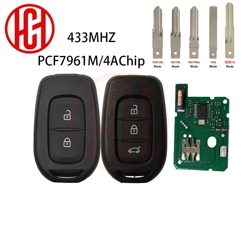 433MHZ 4A Chip PCF7961M For Renault Clio4 Sandero Master3 Symbol Trafic Dacia Logan Lodgy Dokker Duster Remote Key 2/3 Buttons
