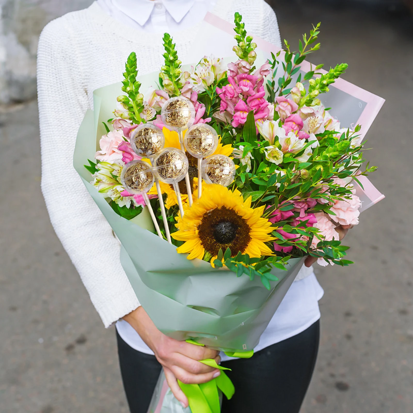 

100pcs Crystal Ball Bouquet Chocolate Holder Acrylic Wood Base For Diy Candy Truffle Cup Party Supplies Display Stand