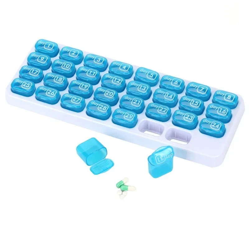 Pastillero mensual de 31 rejillas con forma de teclado extraíble, pastillero para medicina, contenedor dispensador de tabletas, organizador de pastillas Pastillero