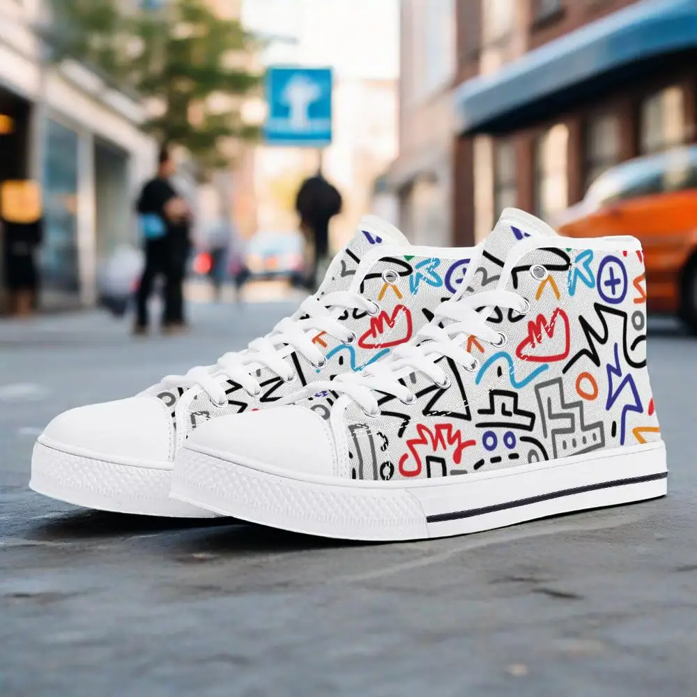 

Customized Colorful simple striped vulcanized shoes classic high-top canvas shoes casual sneakers denim shoes