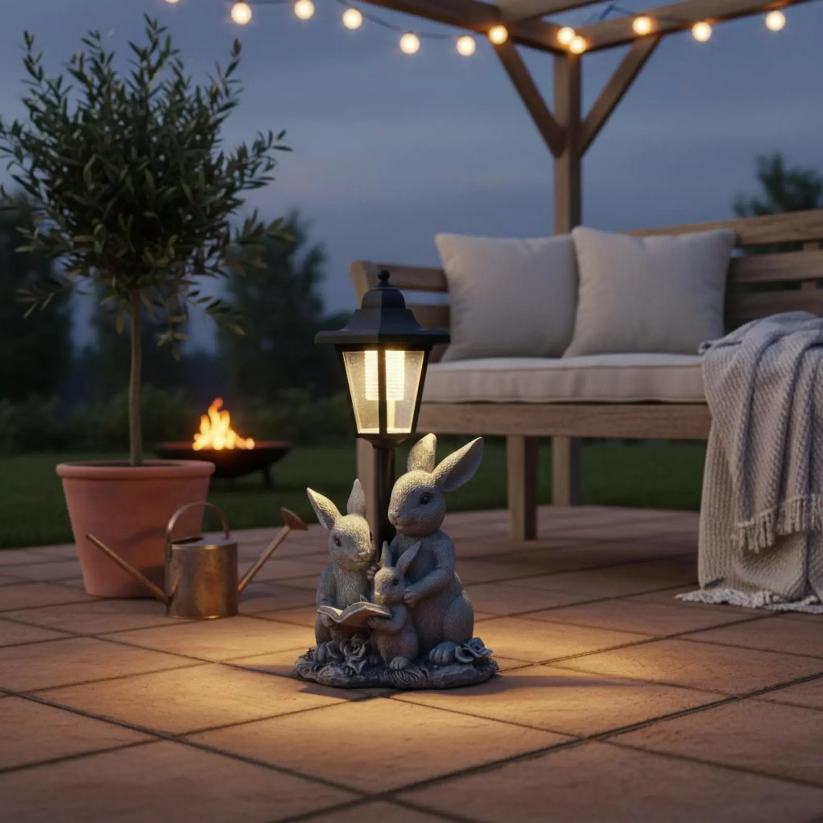 Lámpara solar de resina con figura del conejo impermeable para jardín - imagen 2