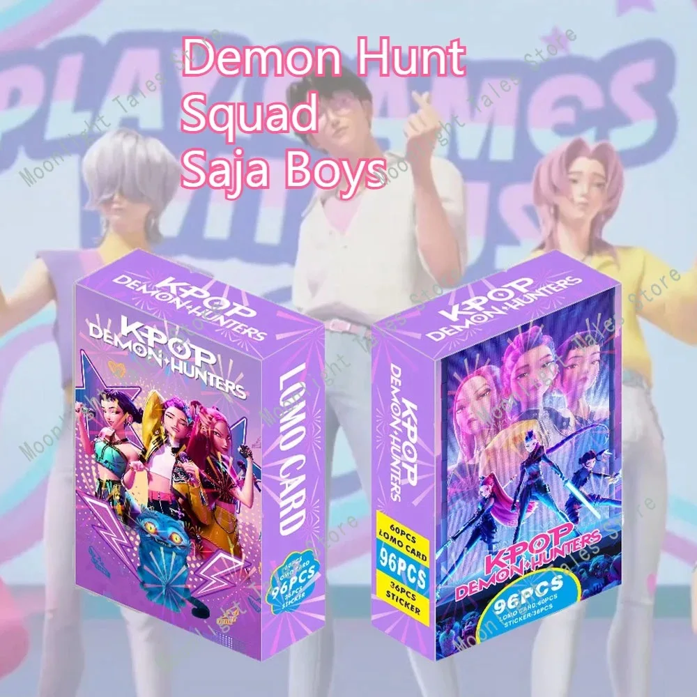 

k pop demon hunters 96Pcs Cards Demon Hunt Squad Sticker Anime Style Cartoon Flash Cards Photocards Kpop Set for Collect Fan Gif